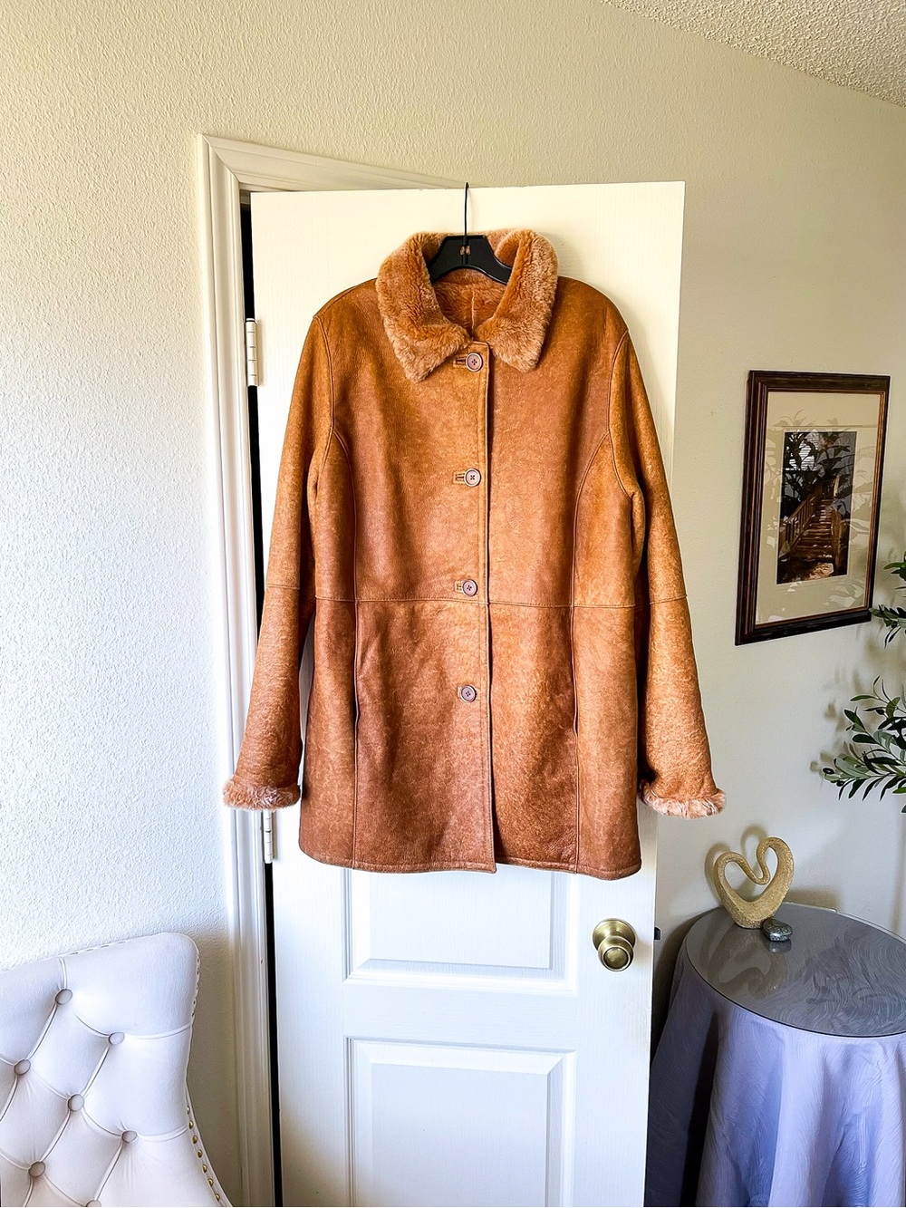 Sawyer Of Napa Y2K Shearling Sheepskin Coat Cognac Large EUC